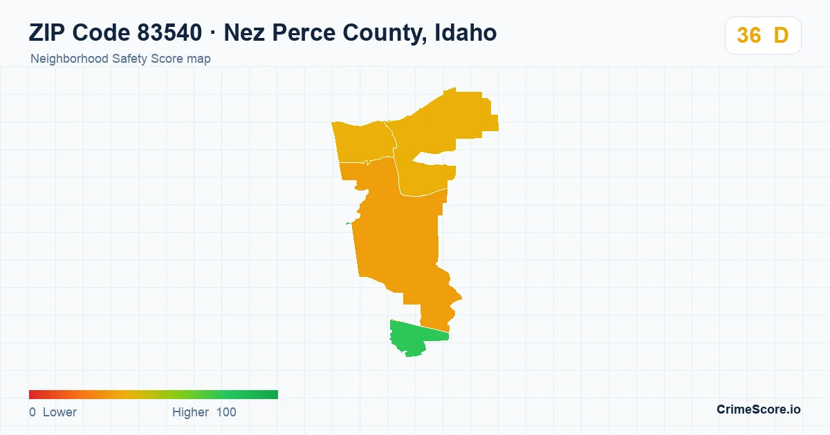ZIP Code 83540 in Nez Perce County, Idaho neighborhood Safety Score map