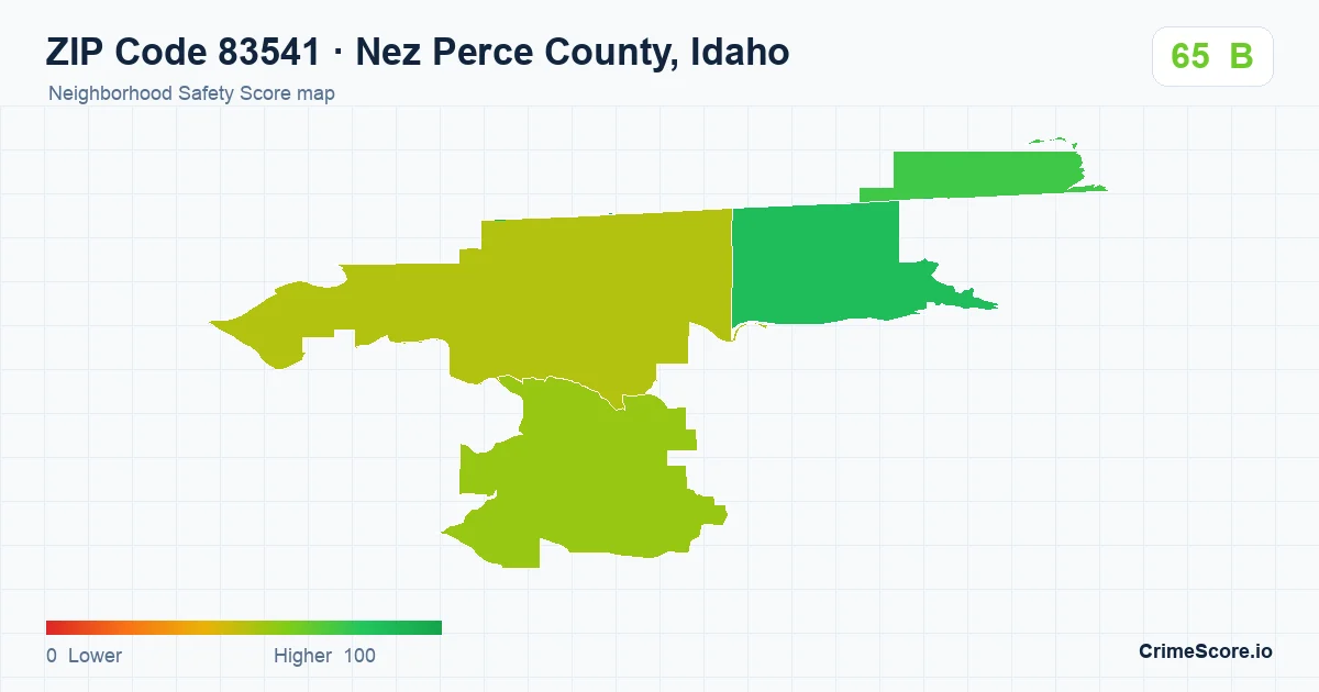 ZIP Code 83541 in Nez Perce County, Idaho neighborhood Safety Score map