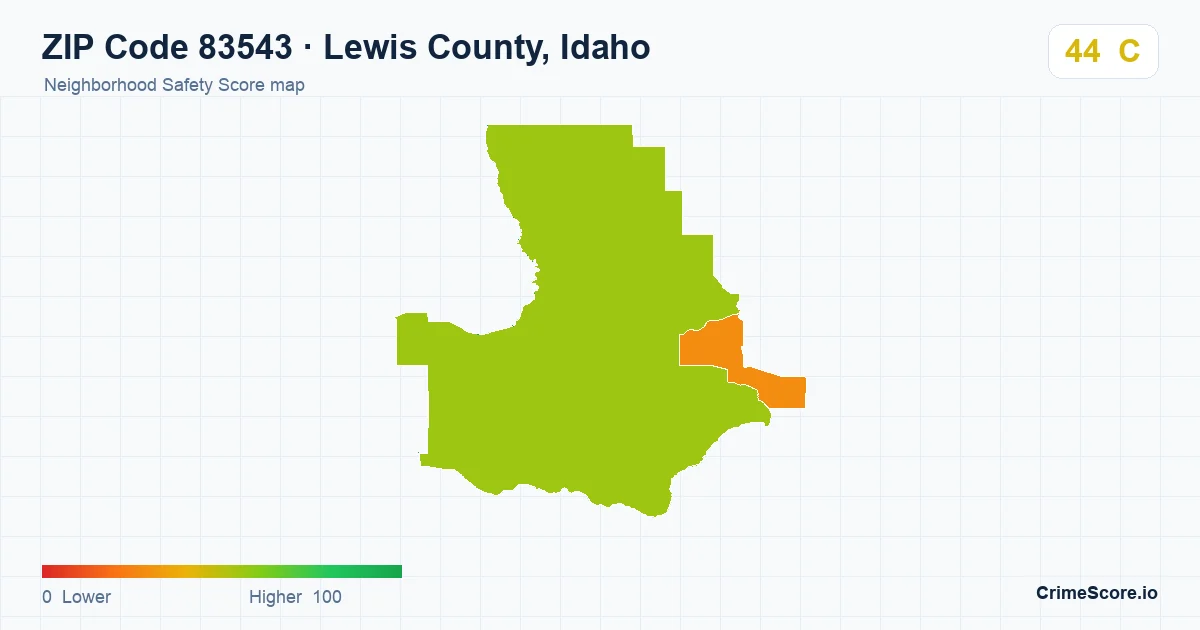 ZIP Code 83543 in Lewis County, Idaho neighborhood Safety Score map
