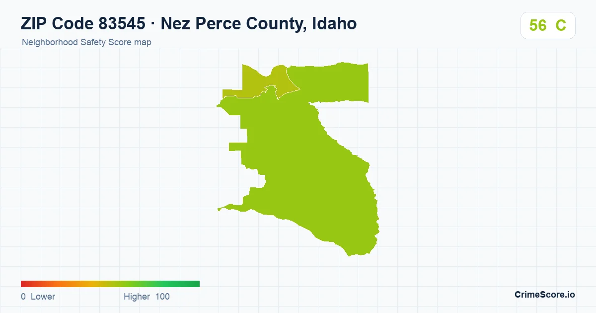 ZIP Code 83545 in Nez Perce County, Idaho neighborhood Safety Score map