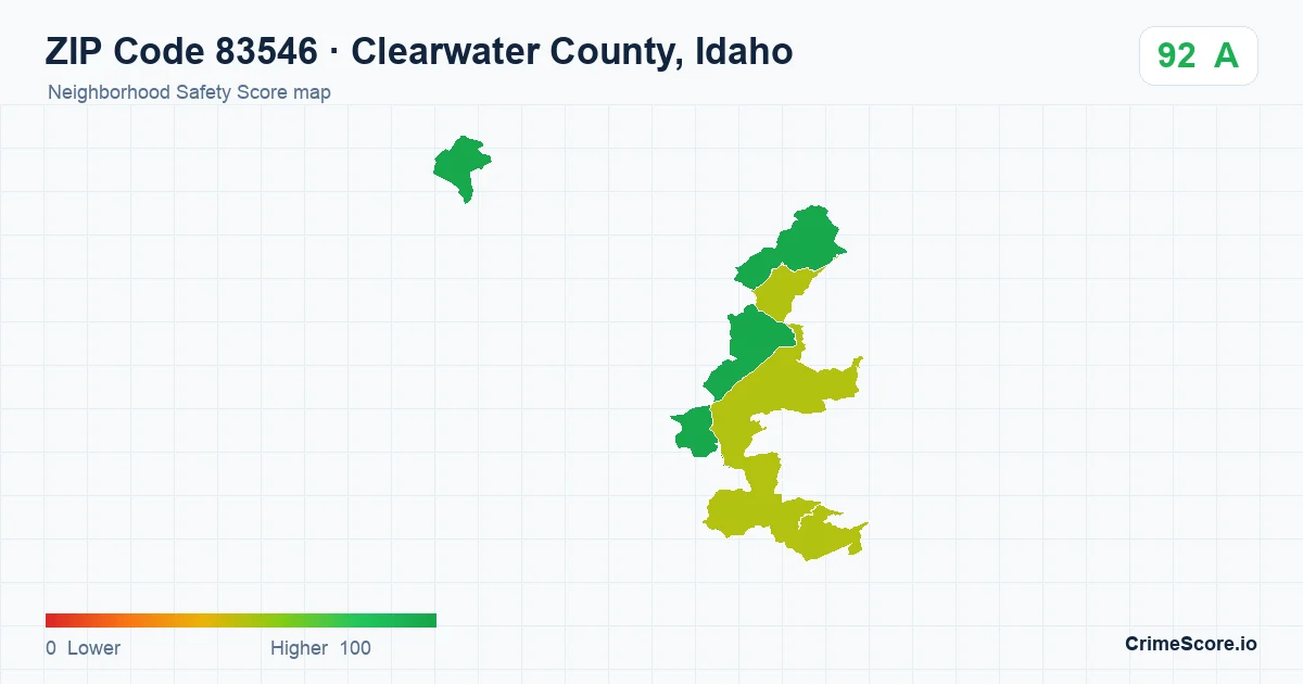 ZIP Code 83546 in Clearwater County, Idaho neighborhood Safety Score map