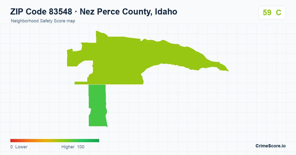 ZIP Code 83548 in Nez Perce County, Idaho neighborhood Safety Score map