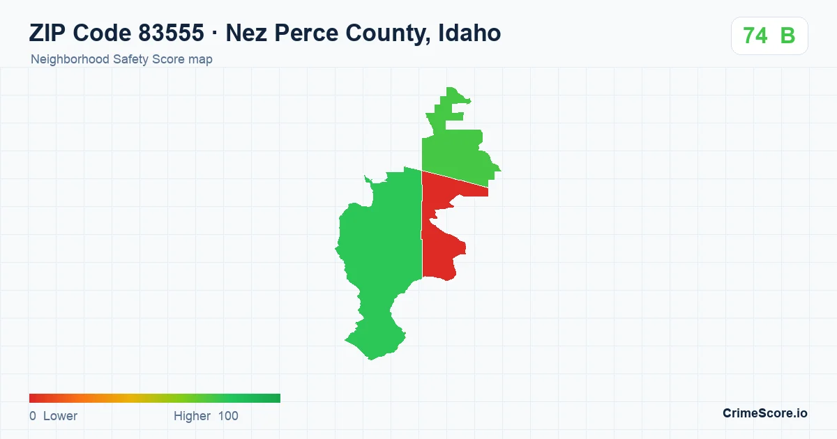ZIP Code 83555 in Nez Perce County, Idaho neighborhood Safety Score map