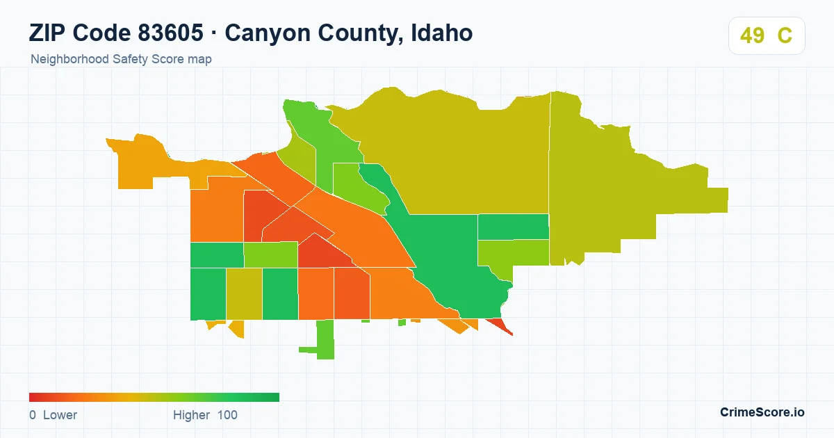 ZIP Code 83605 in Canyon County, Idaho neighborhood Safety Score map