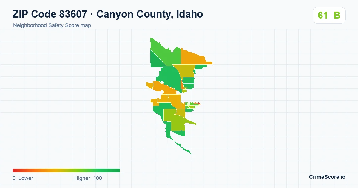 ZIP Code 83607 in Canyon County, Idaho neighborhood Safety Score map