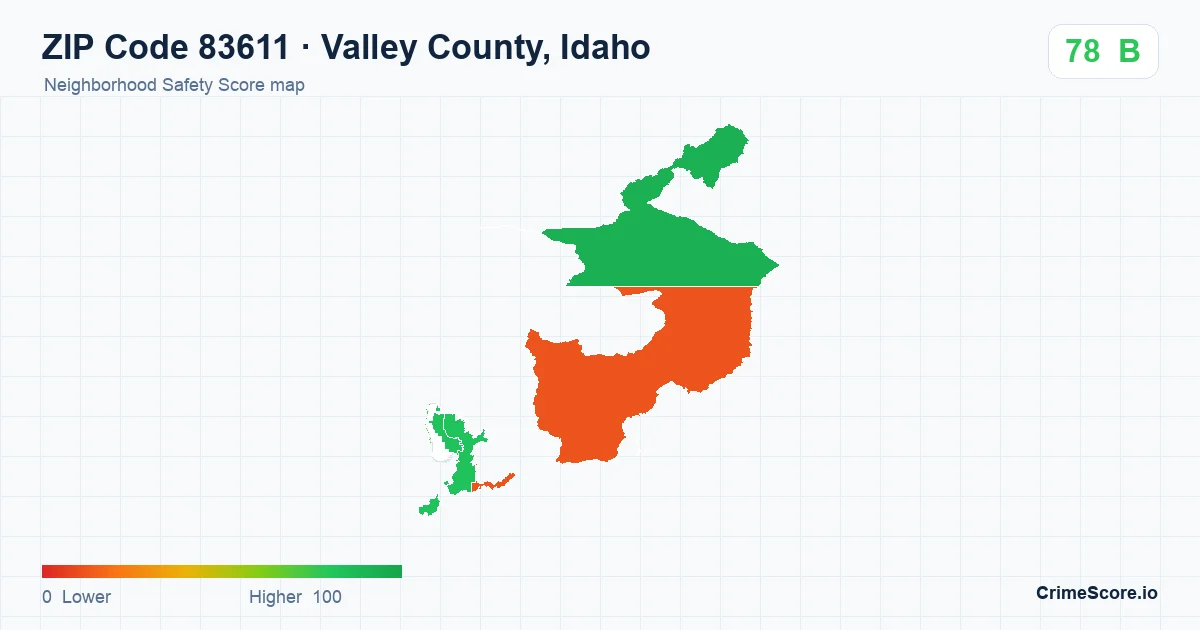 ZIP Code 83611 in Valley County, Idaho neighborhood Safety Score map