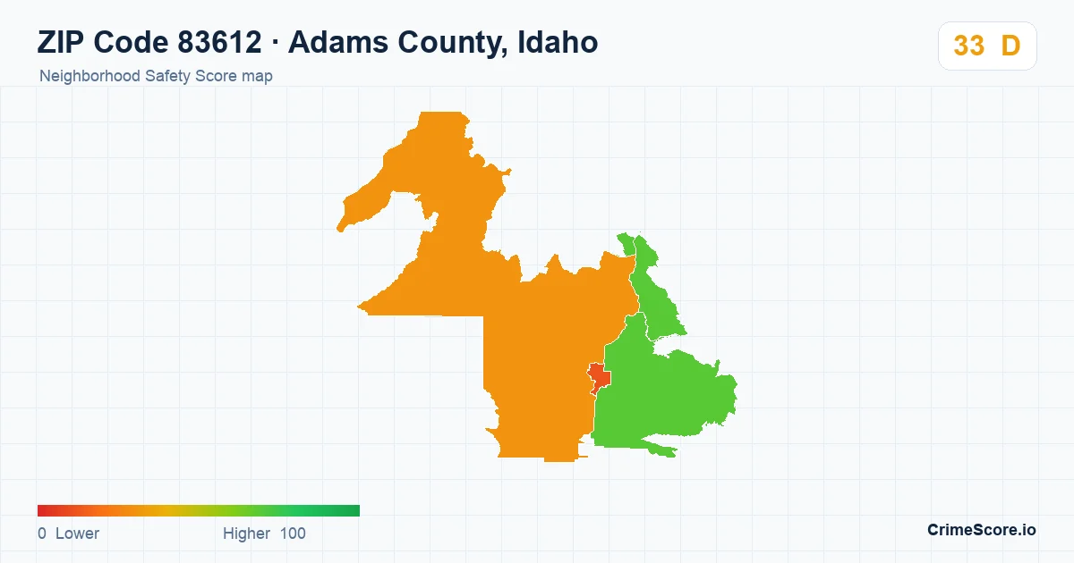 ZIP Code 83612 in Adams County, Idaho neighborhood Safety Score map