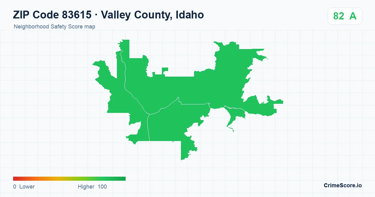 ZIP Code 83615 in Valley County, Idaho neighborhood Safety Score map