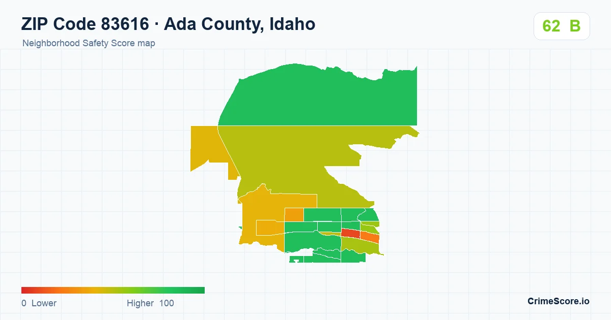 ZIP Code 83616 in Ada County, Idaho neighborhood Safety Score map