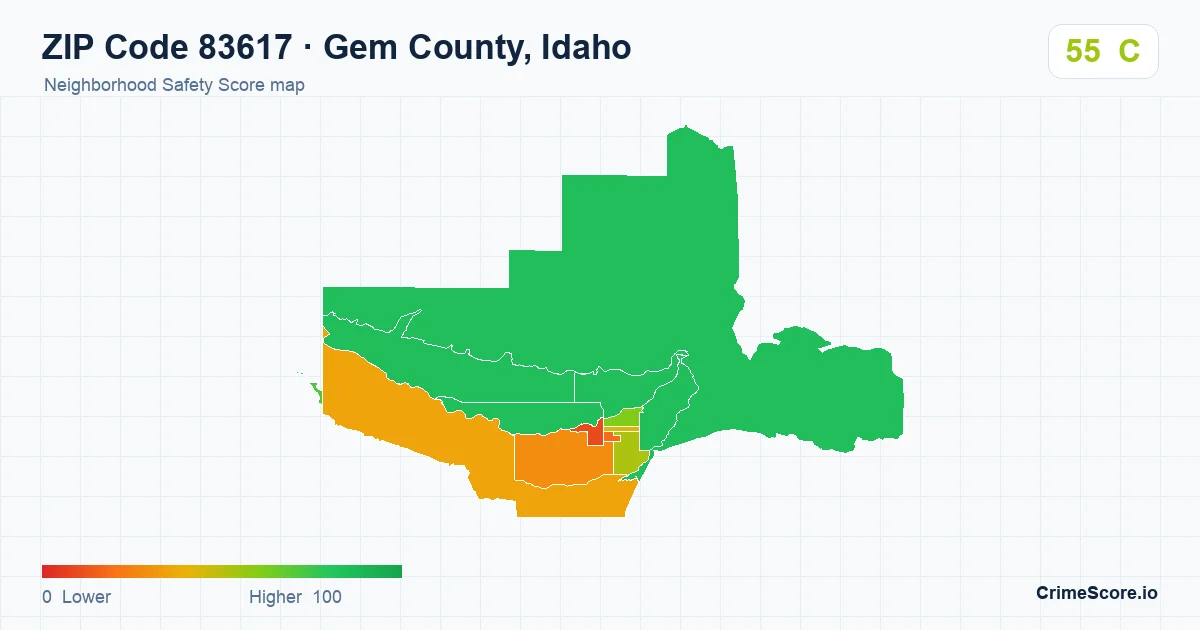 ZIP Code 83617 in Gem County, Idaho neighborhood Safety Score map