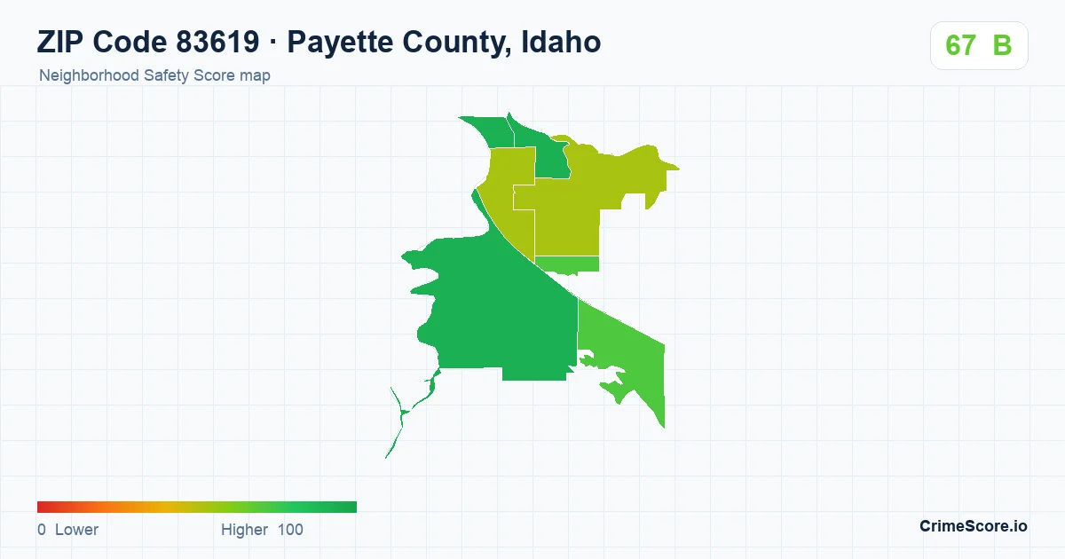 ZIP Code 83619 in Payette County, Idaho neighborhood Safety Score map