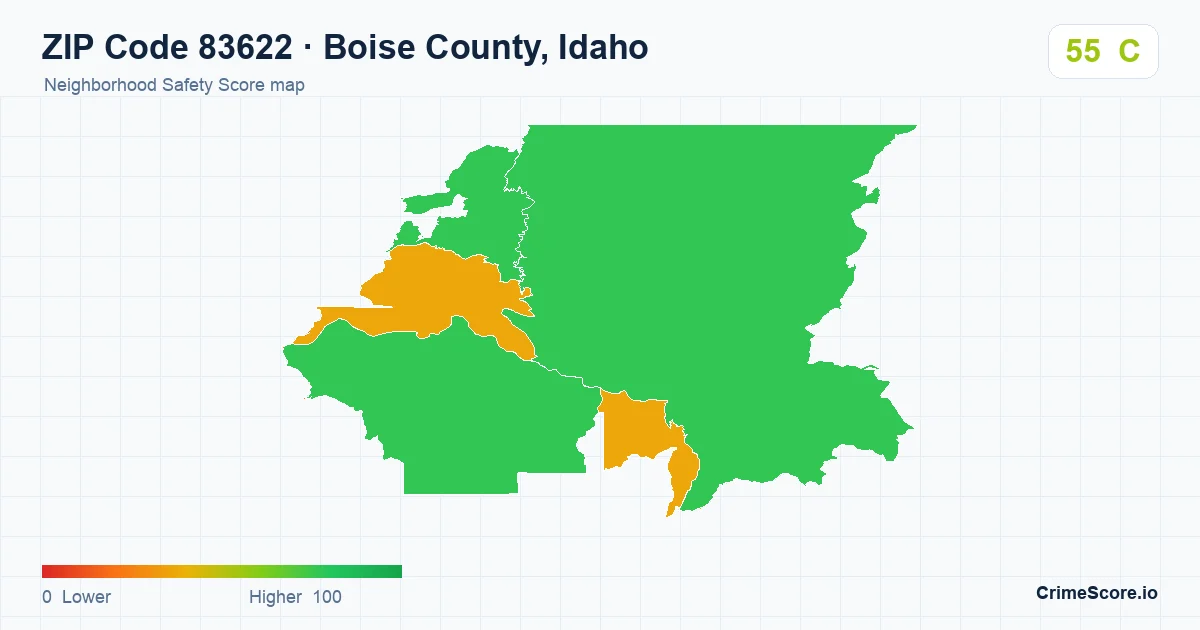 ZIP Code 83622 in Boise County, Idaho neighborhood Safety Score map