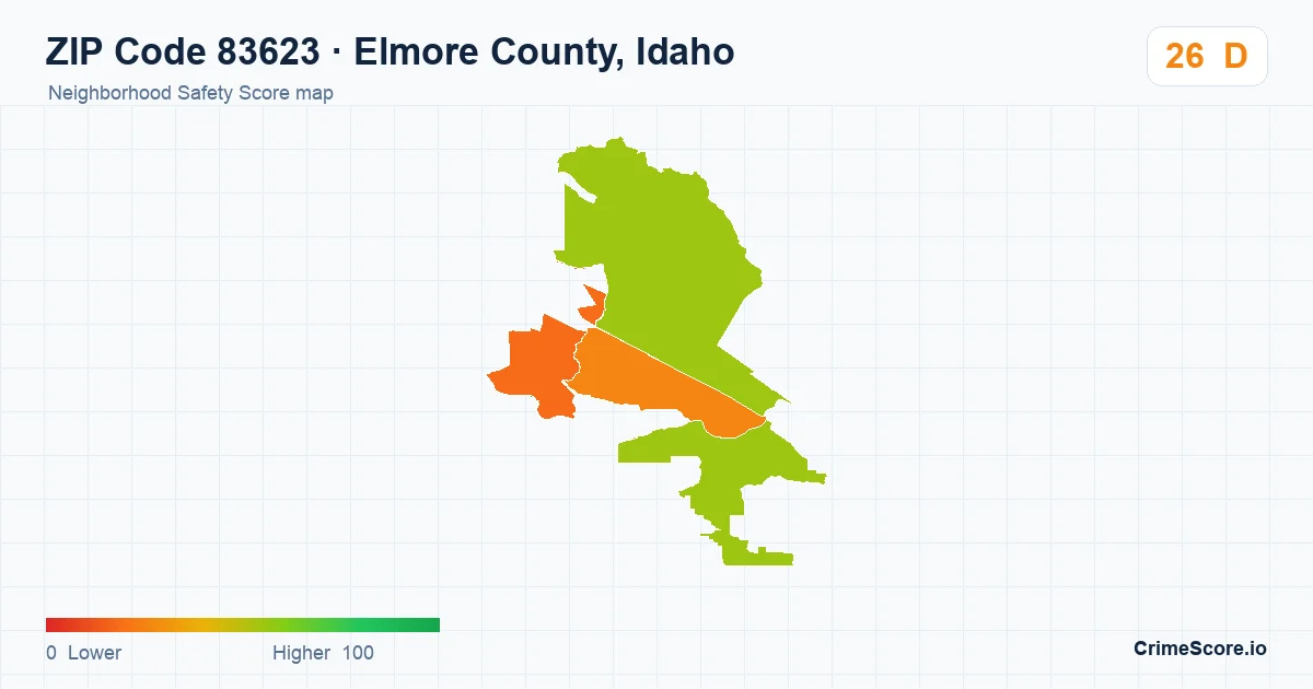 ZIP Code 83623 in Elmore County, Idaho neighborhood Safety Score map