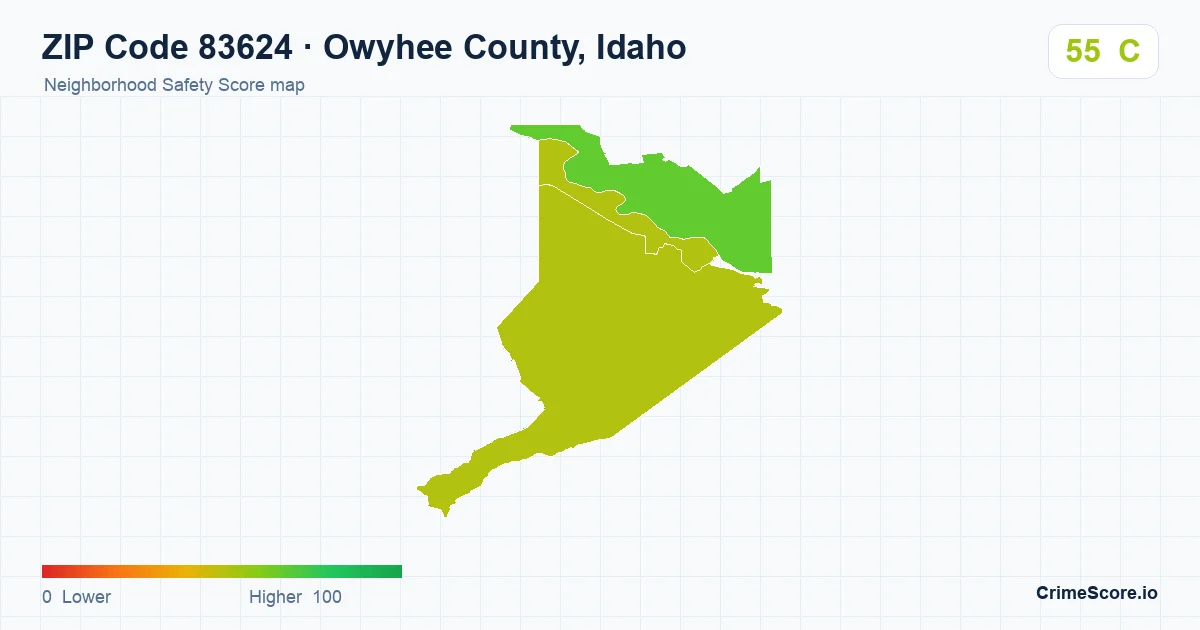 ZIP Code 83624 in Owyhee County, Idaho neighborhood Safety Score map