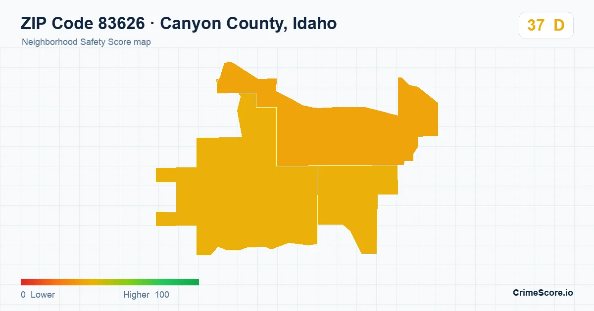 ZIP Code 83626 in Canyon County, Idaho neighborhood Safety Score map