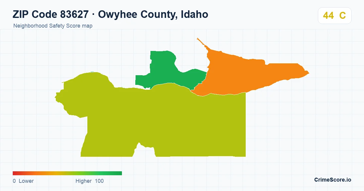 ZIP Code 83627 in Owyhee County, Idaho neighborhood Safety Score map