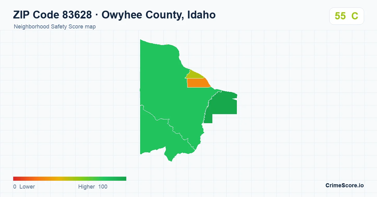ZIP Code 83628 in Owyhee County, Idaho neighborhood Safety Score map