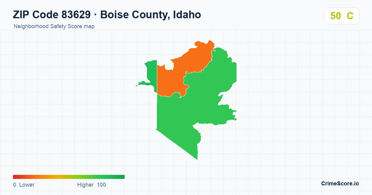 ZIP Code 83629 in Boise County, Idaho neighborhood Safety Score map