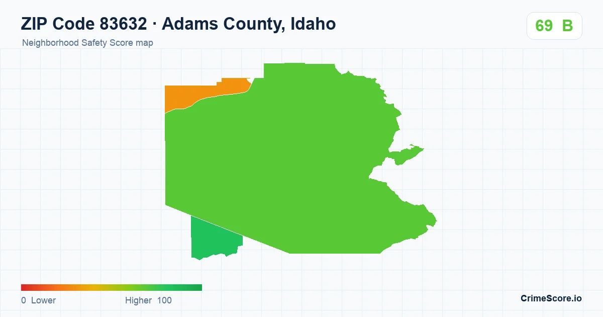 ZIP Code 83632 in Adams County, Idaho neighborhood Safety Score map