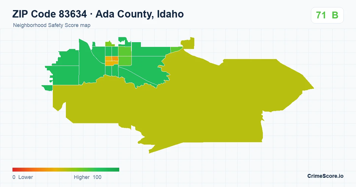 ZIP Code 83634 in Ada County, Idaho neighborhood Safety Score map