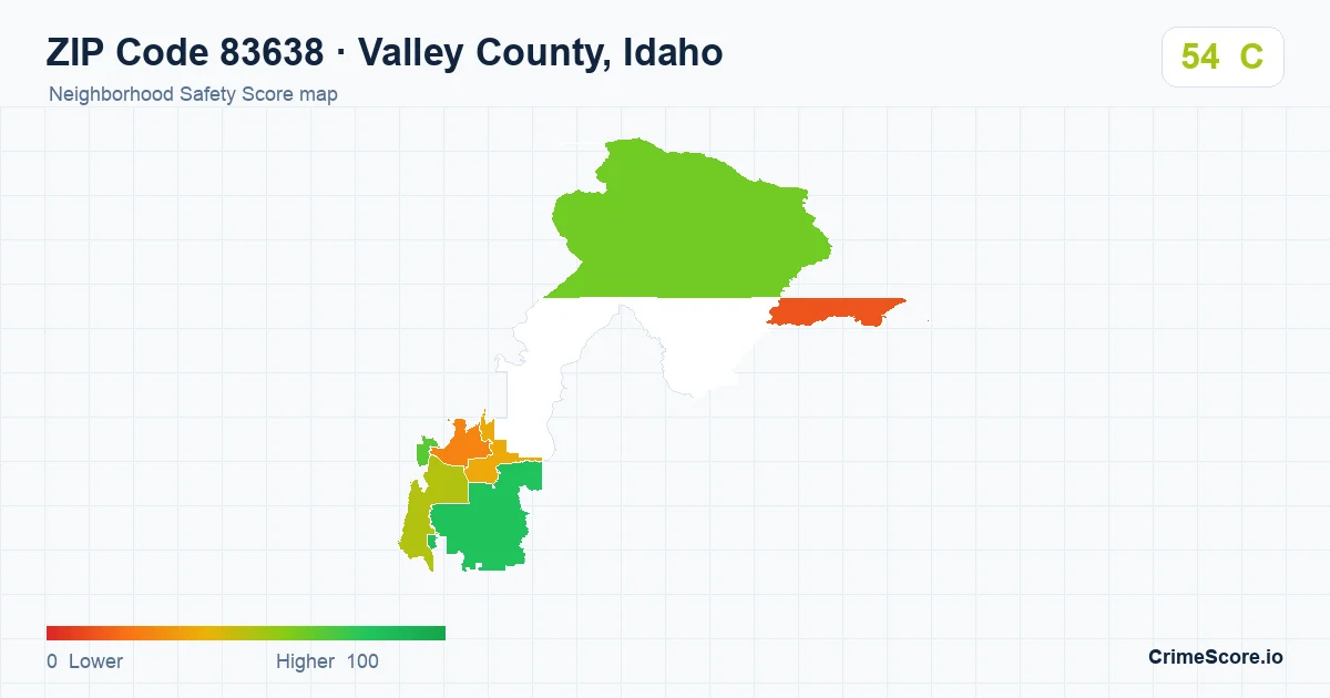 ZIP Code 83638 in Valley County, Idaho neighborhood Safety Score map