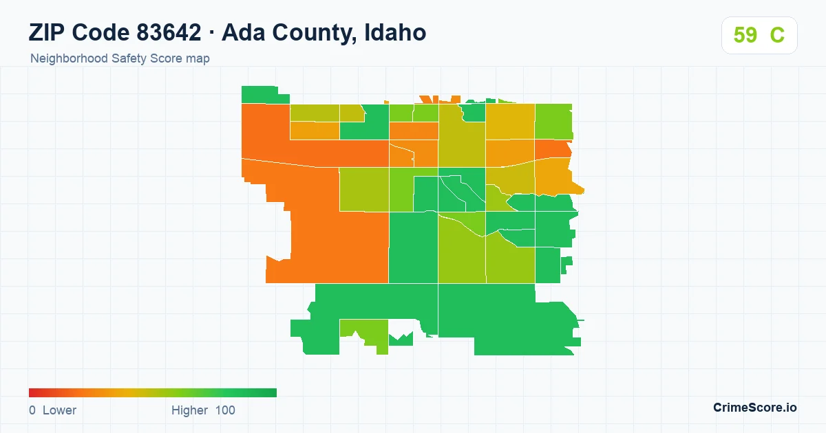 ZIP Code 83642 in Ada County, Idaho neighborhood Safety Score map