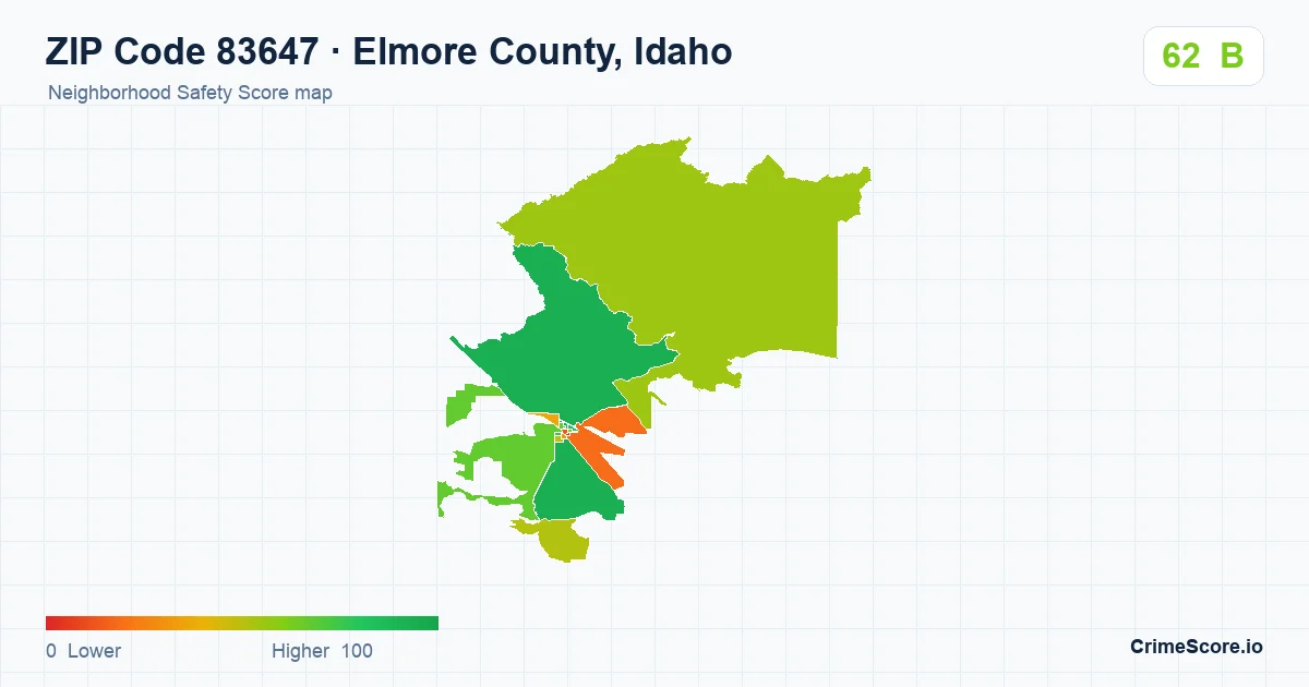 ZIP Code 83647 in Elmore County, Idaho neighborhood Safety Score map