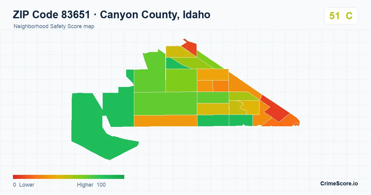 ZIP Code 83651 in Canyon County, Idaho neighborhood Safety Score map