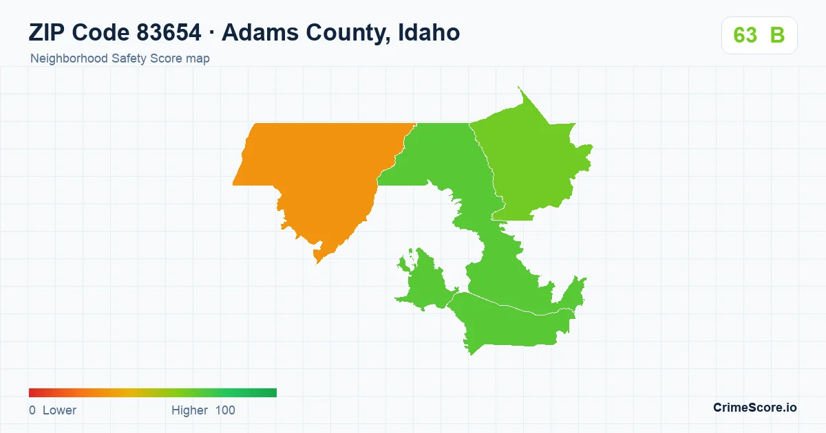 ZIP Code 83654 in Adams County, Idaho neighborhood Safety Score map