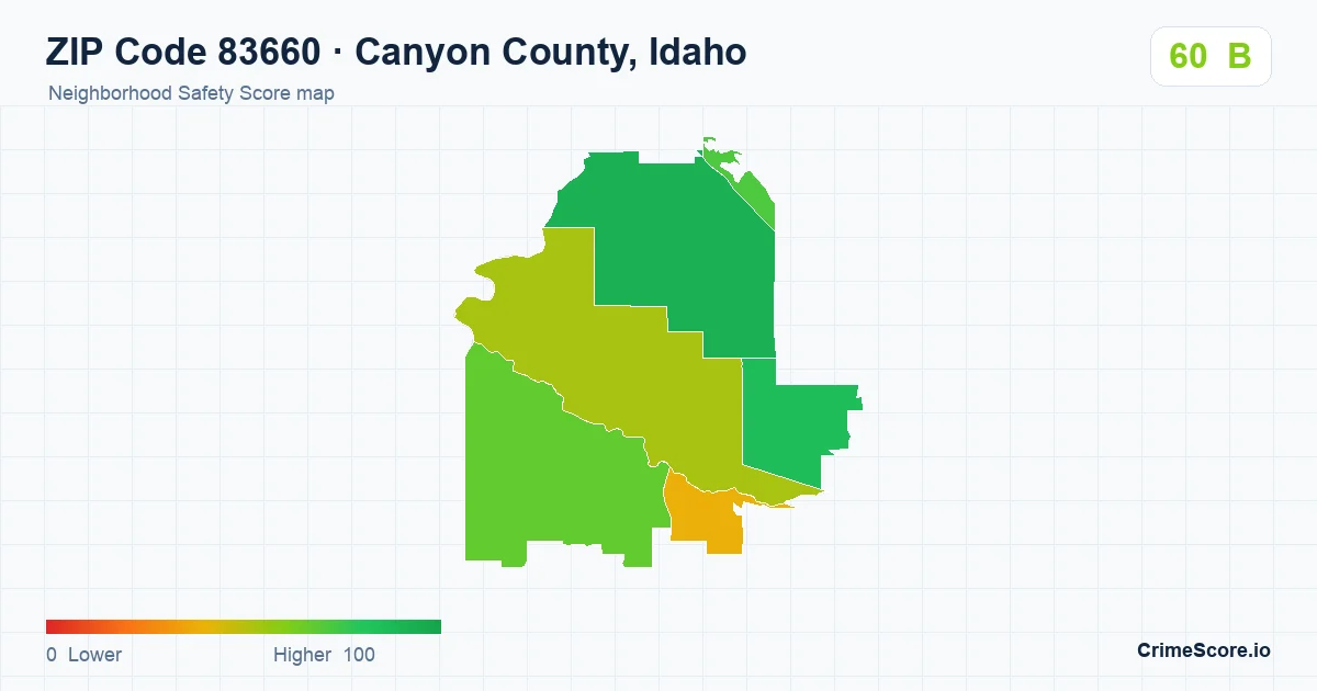 ZIP Code 83660 in Canyon County, Idaho neighborhood Safety Score map