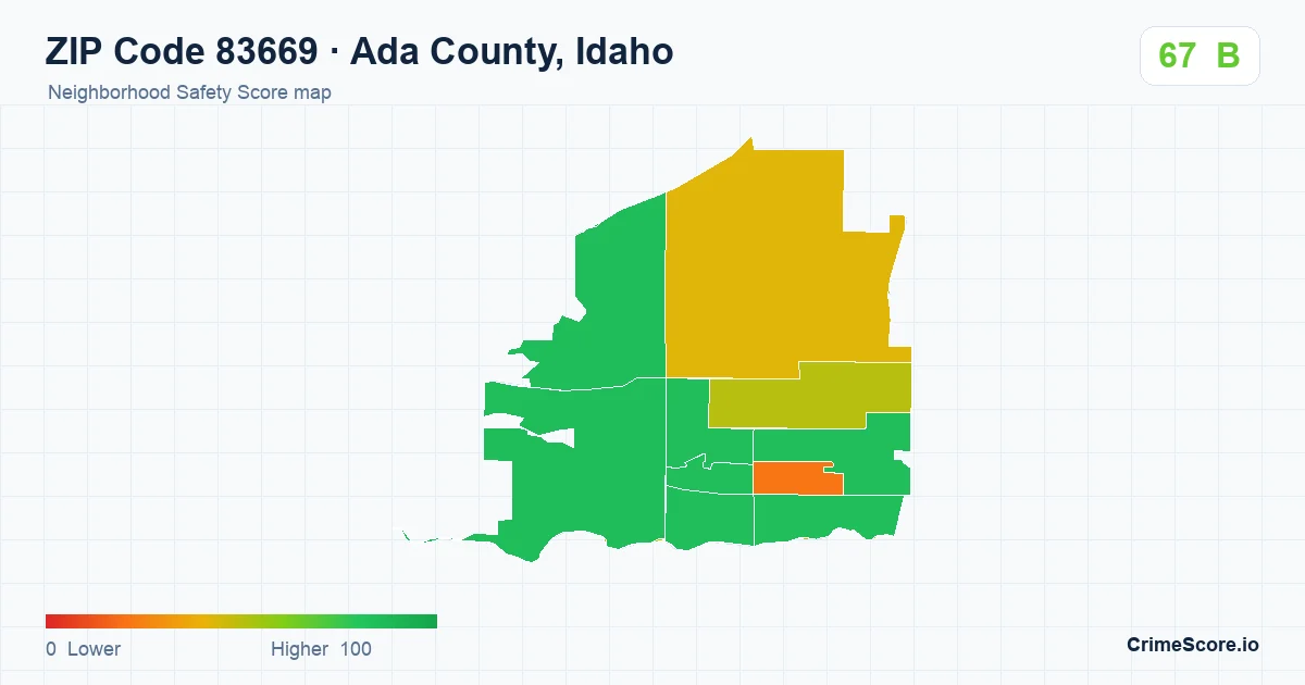 ZIP Code 83669 in Ada County, Idaho neighborhood Safety Score map