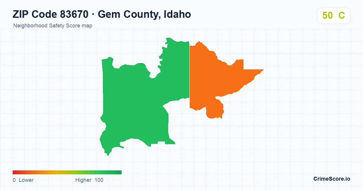 ZIP Code 83670 in Gem County, Idaho neighborhood Safety Score map