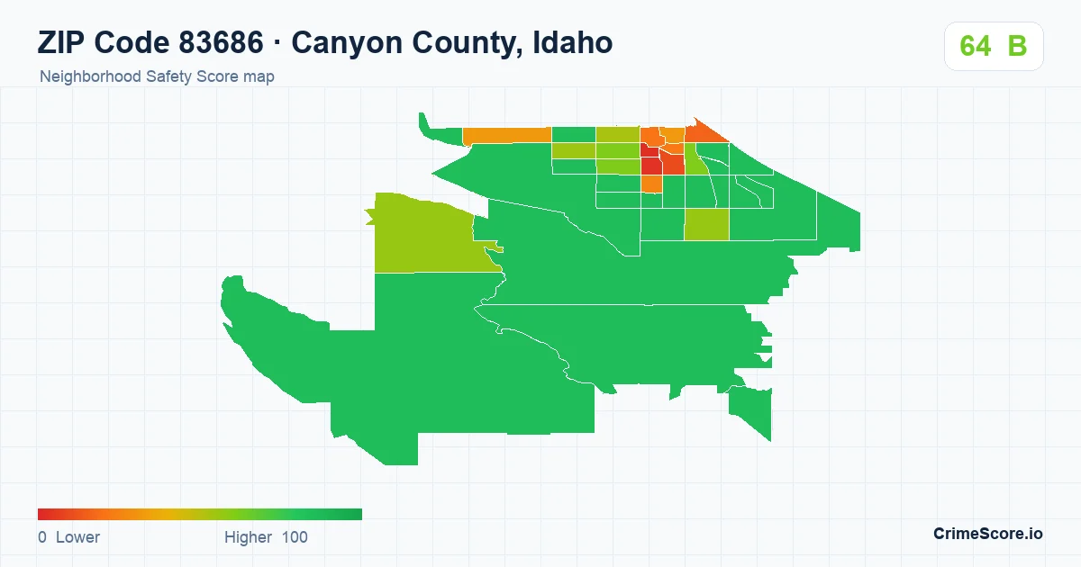 ZIP Code 83686 in Canyon County, Idaho neighborhood Safety Score map