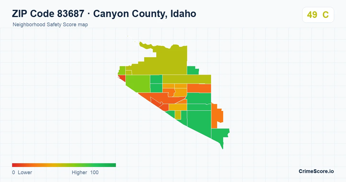 ZIP Code 83687 in Canyon County, Idaho neighborhood Safety Score map
