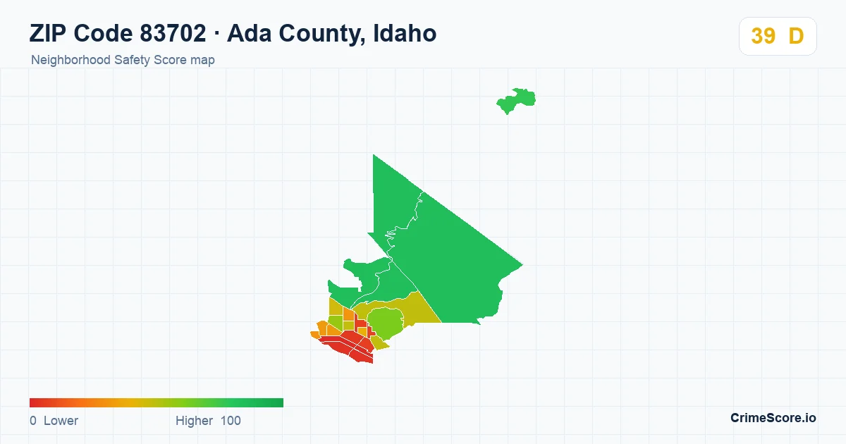 ZIP Code 83702 in Ada County, Idaho neighborhood Safety Score map