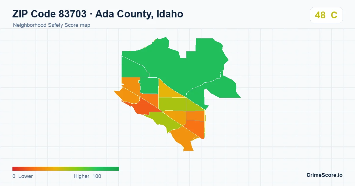 ZIP Code 83703 in Ada County, Idaho neighborhood Safety Score map