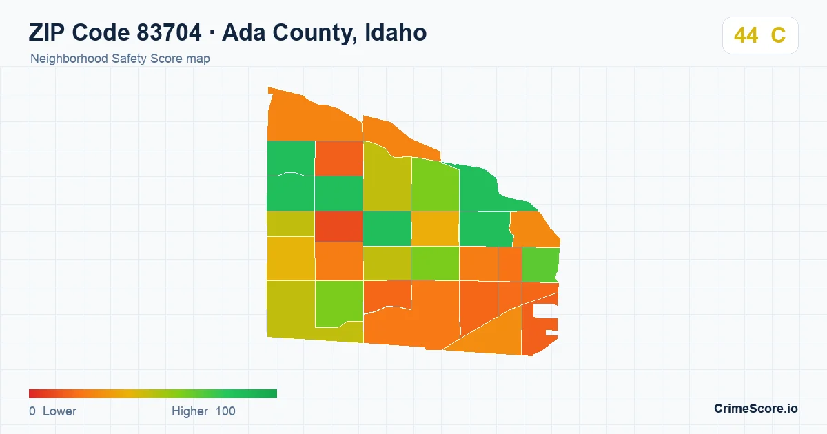 ZIP Code 83704 in Ada County, Idaho neighborhood Safety Score map