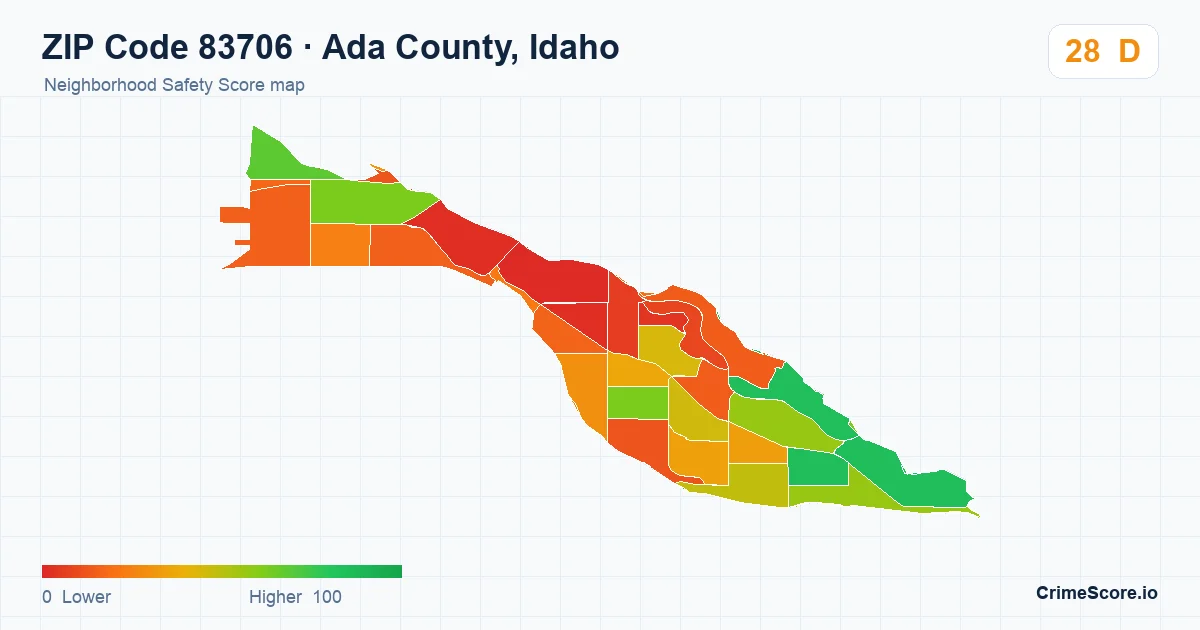 ZIP Code 83706 in Ada County, Idaho neighborhood Safety Score map