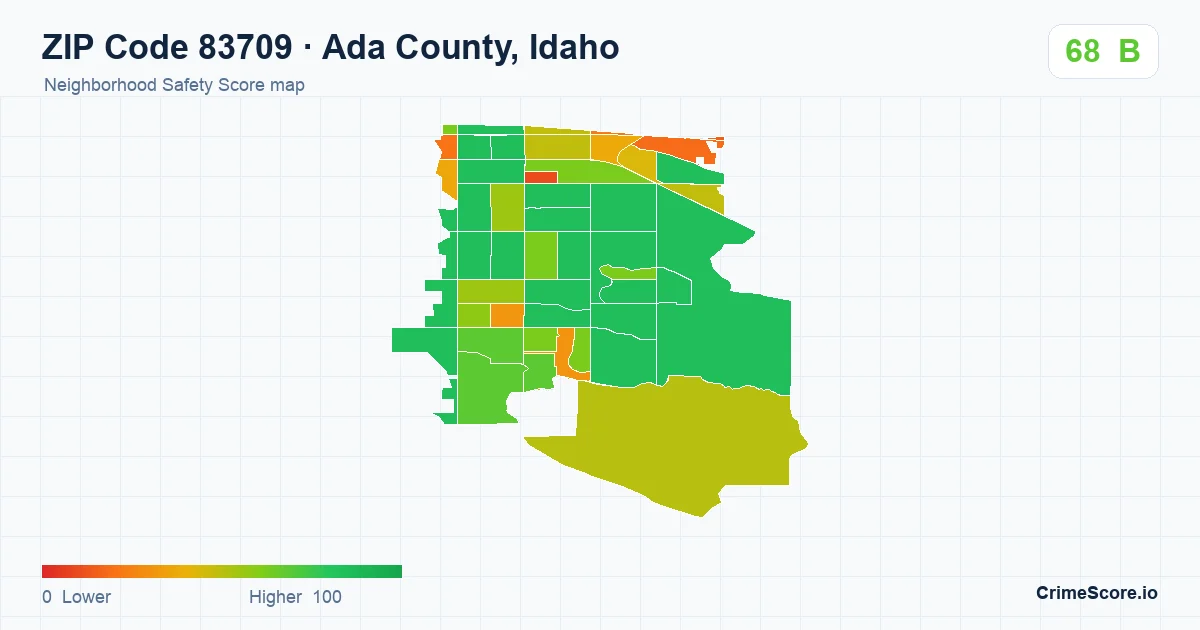 ZIP Code 83709 in Ada County, Idaho neighborhood Safety Score map