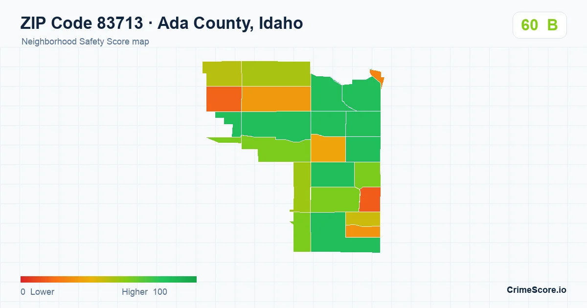 ZIP Code 83713 in Ada County, Idaho neighborhood Safety Score map