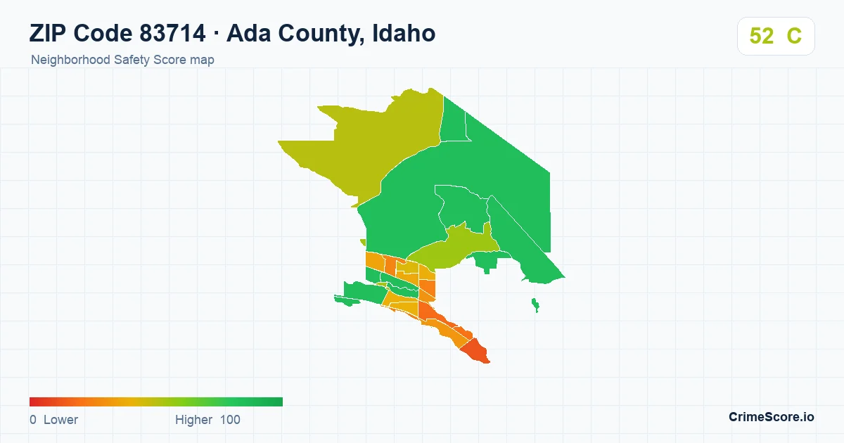 ZIP Code 83714 in Ada County, Idaho neighborhood Safety Score map
