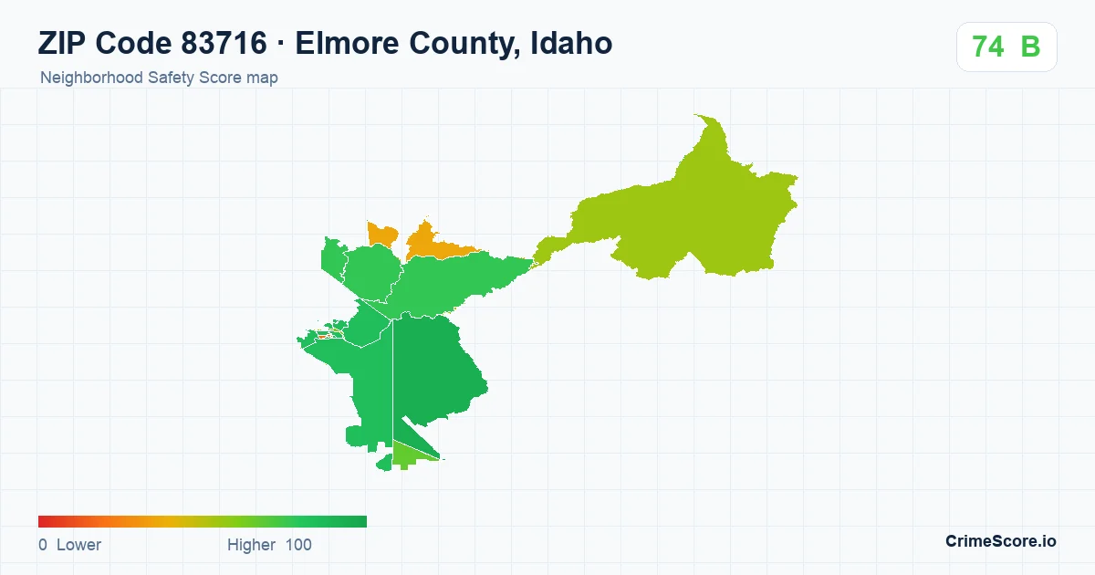 ZIP Code 83716 in Elmore County, Idaho neighborhood Safety Score map