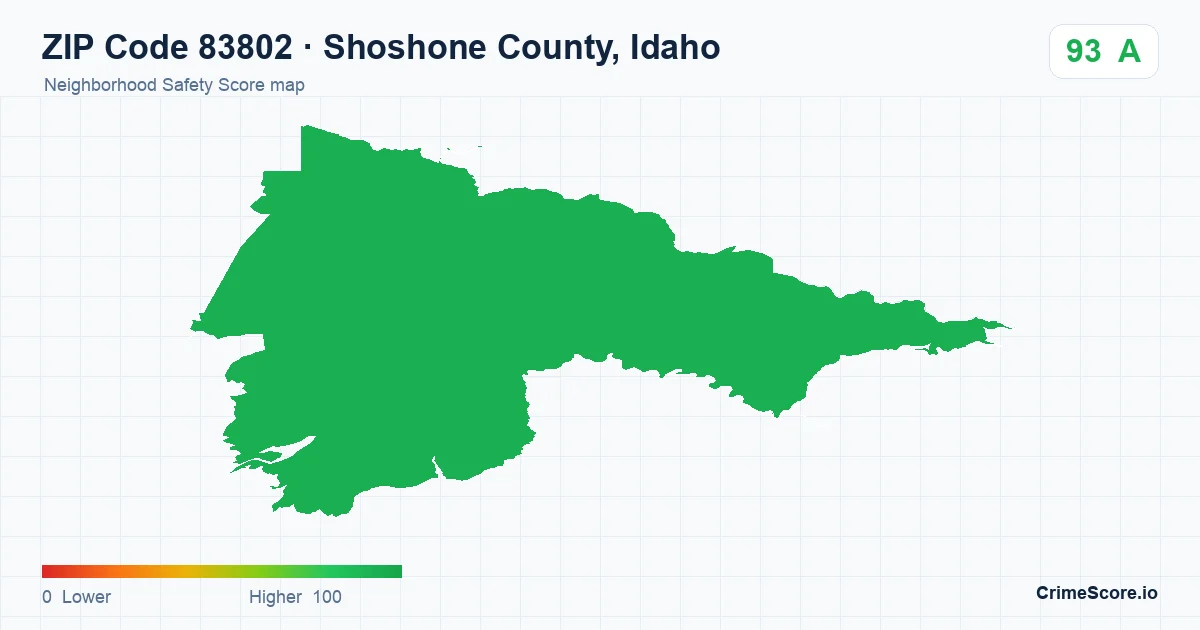 ZIP Code 83802 in Shoshone County, Idaho neighborhood Safety Score map
