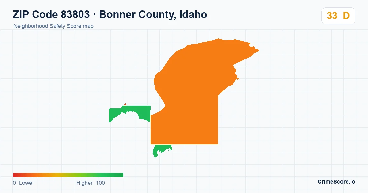 ZIP Code 83803 in Bonner County, Idaho neighborhood Safety Score map