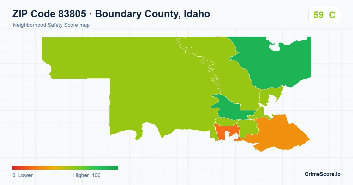 ZIP Code 83805 in Boundary County, Idaho neighborhood Safety Score map