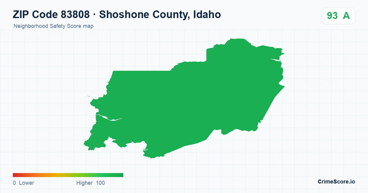 ZIP Code 83808 in Shoshone County, Idaho neighborhood Safety Score map