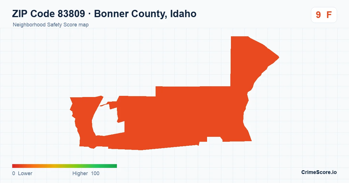 ZIP Code 83809 in Bonner County, Idaho neighborhood Safety Score map