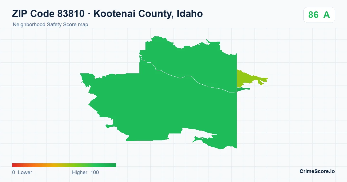 ZIP Code 83810 in Kootenai County, Idaho neighborhood Safety Score map