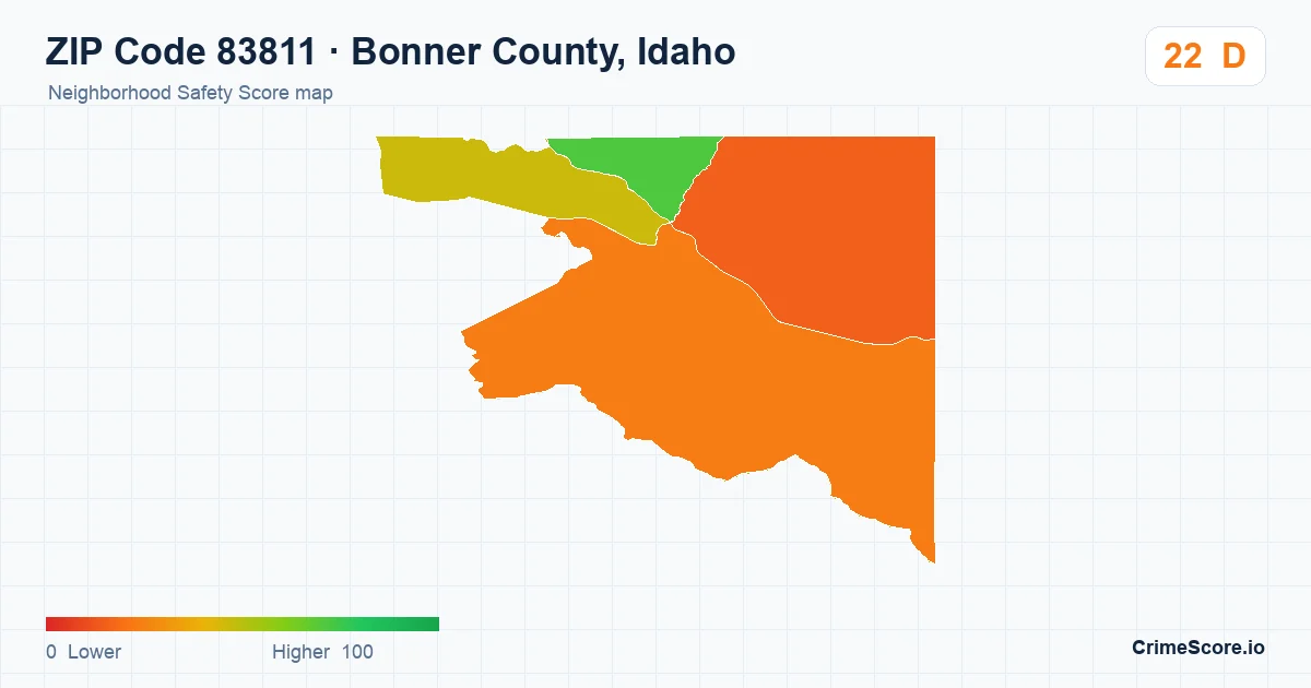ZIP Code 83811 in Bonner County, Idaho neighborhood Safety Score map