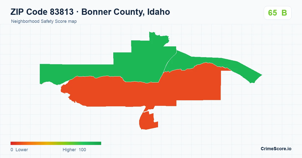 ZIP Code 83813 in Bonner County, Idaho neighborhood Safety Score map